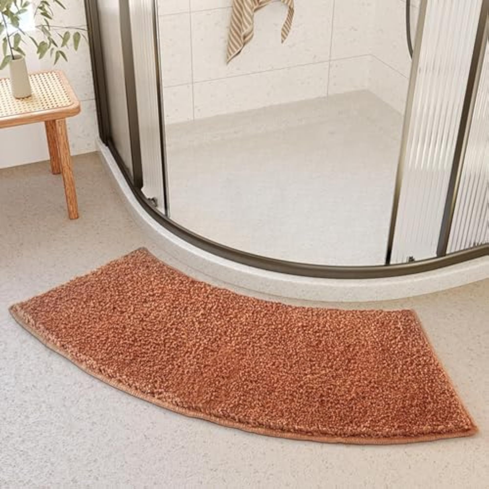 Curved Shower Mat, Soft Floor Bath Rug, Brown